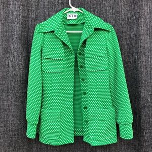 Vintage Kelly green polka dot suit jacket.